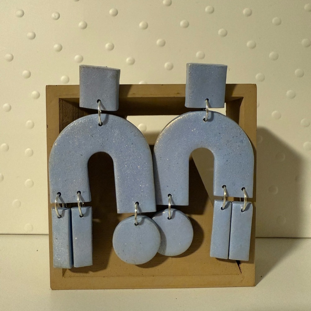Light Blue Geometric Statement Earrings